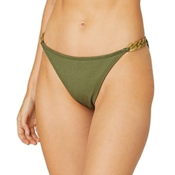 Shoshanna Chain Swim Bikini Bottom Elasticized Waist Size XL Olive Green - Picture 1 of 2